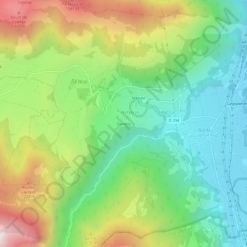 Mapa topográfico Ourdos, altitude, relevo