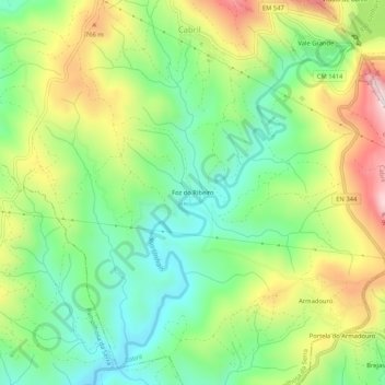Mapa topográfico Foz do Ribeiro, altitude, relevo
