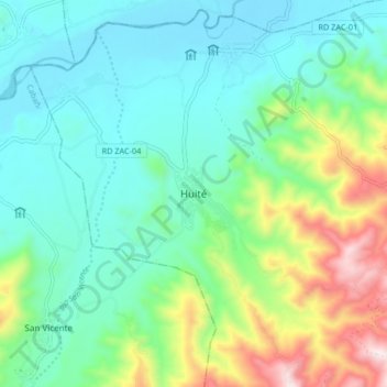 Mapa topográfico Huité, altitude, relevo