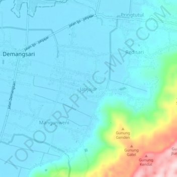 Mapa topográfico Jatijajar, altitude, relevo