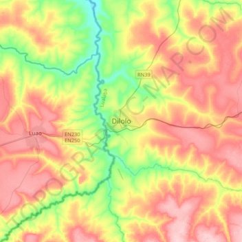 Mapa topográfico Dilolo, altitude, relevo