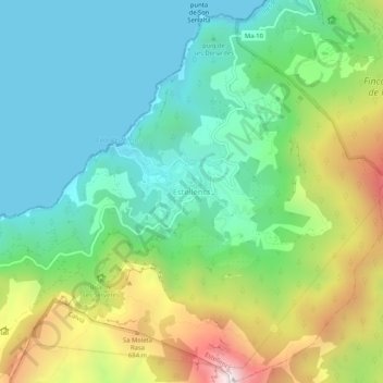 Mapa topográfico Estellencs, altitude, relevo
