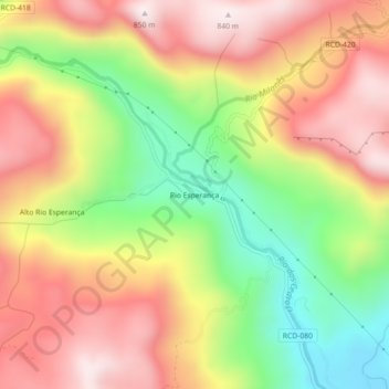 Mapa topográfico Rio Esperança, altitude, relevo
