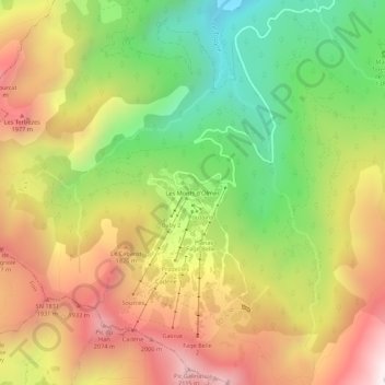Mapa topográfico Les Monts d'Olmes, altitude, relevo