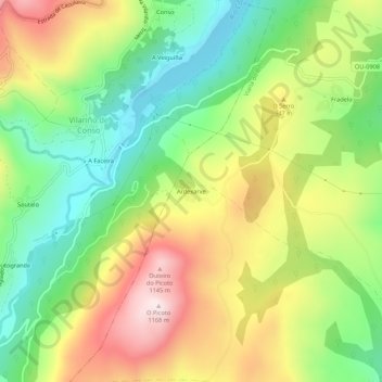 Mapa topográfico Ardexarxe, altitude, relevo