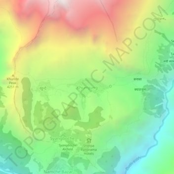 Mapa topográfico Khumjung, altitude, relevo