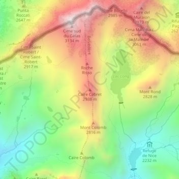 Mapa topográfico Caïre Cabret, altitude, relevo