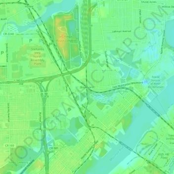 Mapa topográfico Boulevard, altitude, relevo