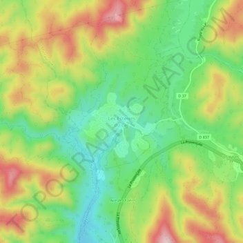Mapa topográfico Les Esterets du Lac, altitude, relevo