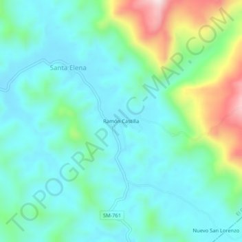 Mapa topográfico Ramón Castilla, altitude, relevo
