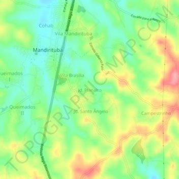 Mapa topográfico Jd. Planalto, altitude, relevo
