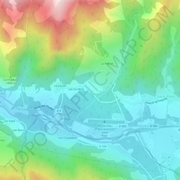 Mapa topográfico Les Jourdans, altitude, relevo