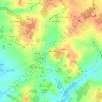 Mapa topográfico Le Breuil, altitude, relevo