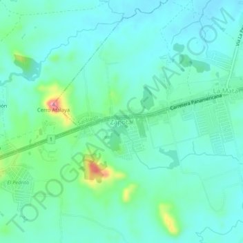 Mapa topográfico Zapotal, altitude, relevo