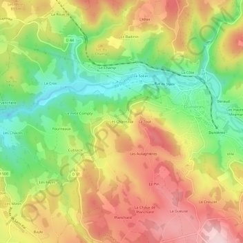 Mapa topográfico Les Chaneaux, altitude, relevo