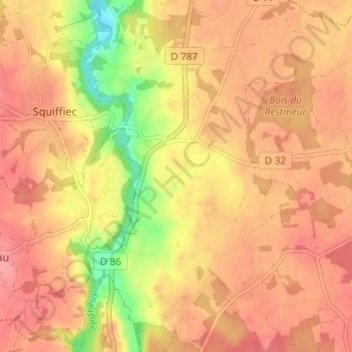 Mapa topográfico Perbregad, altitude, relevo