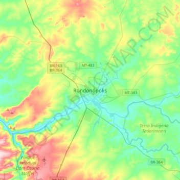 Mapa topográfico Rondonópolis, altitude, relevo