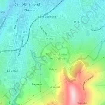Mapa topográfico Le Platre, altitude, relevo