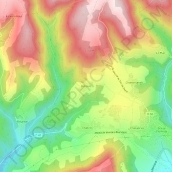 Mapa topográfico Bahours, altitude, relevo