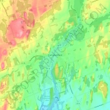 Mapa topográfico Campbellford, altitude, relevo