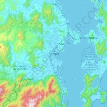 Mapa topográfico Palhoça, altitude, relevo