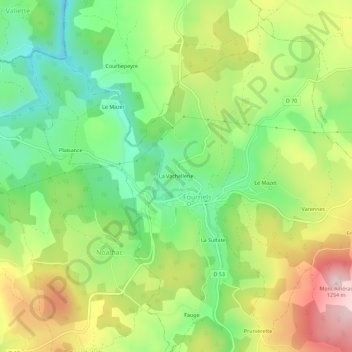 Mapa topográfico La Vachellerie, altitude, relevo