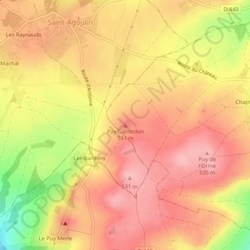 Mapa topográfico Puy Garnedon, altitude, relevo