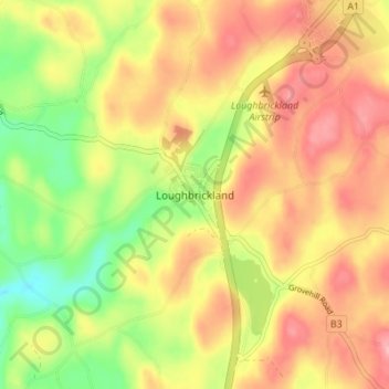 Mapa topográfico Loughbrickland, altitude, relevo