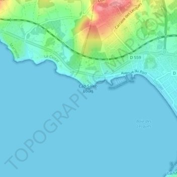 Mapa topográfico Cap Saint-Louis, altitude, relevo