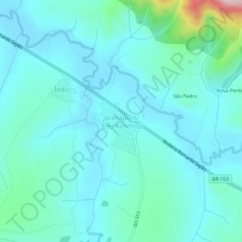 Mapa topográfico Jaranápolis/ Três Ranchos, altitude, relevo