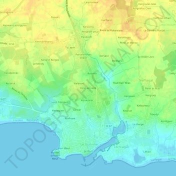 Mapa topográfico Penn an Hent, altitude, relevo