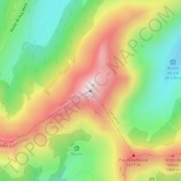 Mapa topográfico Puy de Peyre Arse, altitude, relevo
