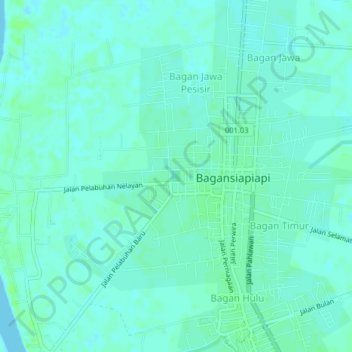 Mapa topográfico Bagan Barat, altitude, relevo