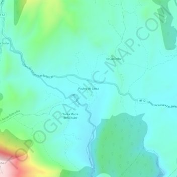 Mapa topográfico Paules de Sarsa, altitude, relevo