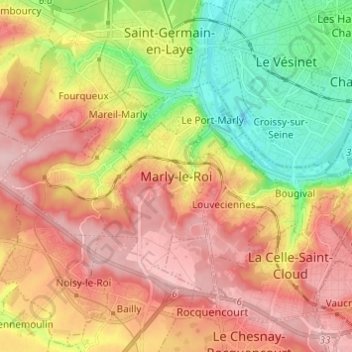 Mapa topográfico Marly-le-Roi, altitude, relevo
