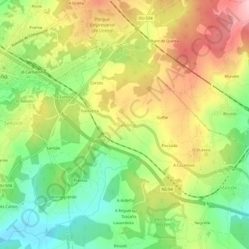 Mapa topográfico Dacón, altitude, relevo