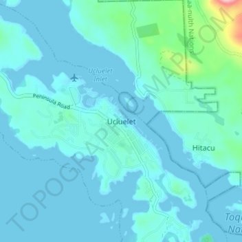 Mapa topográfico Ucluelet, altitude, relevo