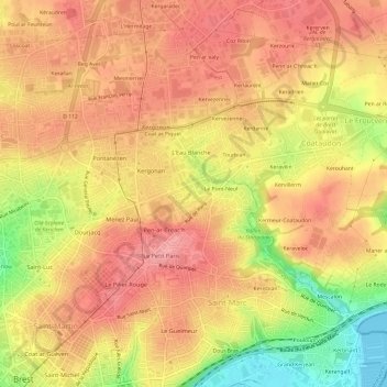 Mapa topográfico Kerbernard, altitude, relevo