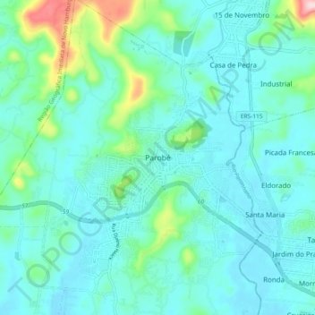 Mapa topográfico Parobé, altitude, relevo