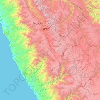 Mapa topográfico Province of Recuay, altitude, relevo