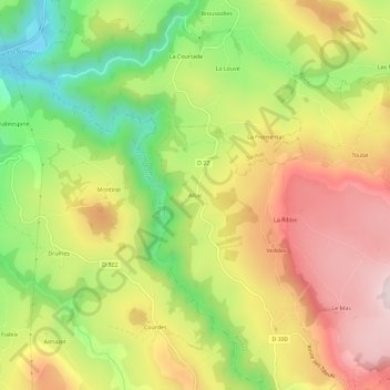 Mapa topográfico Alsac, altitude, relevo