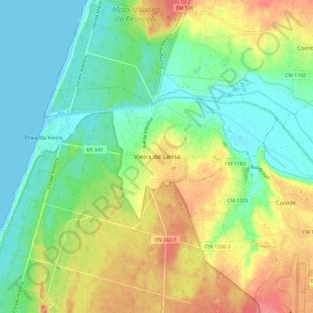 Mapa topográfico Vieira de Leiria, altitude, relevo