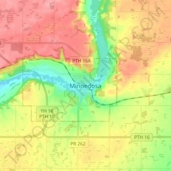 Mapa topográfico Minnedosa, altitude, relevo