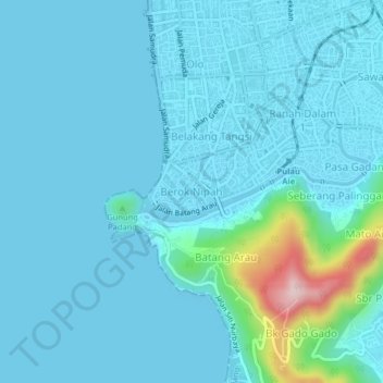Mapa topográfico Berok Nipah, altitude, relevo