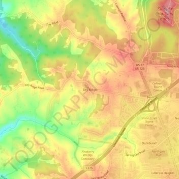 Mapa topográfico Dry Ridge, altitude, relevo