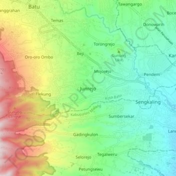Mapa topográfico Junrejo, altitude, relevo