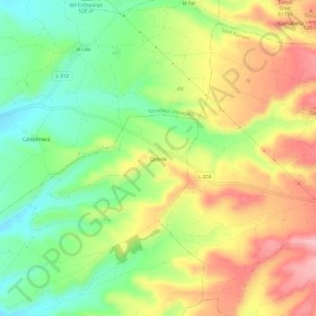Mapa topográfico Queràs, altitude, relevo