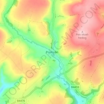 Mapa topográfico Pontsiân, altitude, relevo