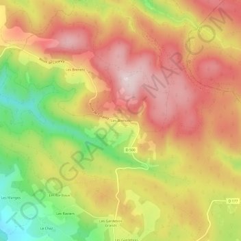 Mapa topográfico Les Brenots, altitude, relevo