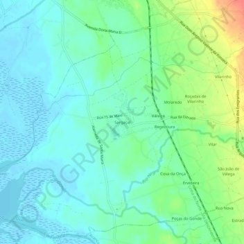 Mapa topográfico Sargaçal, altitude, relevo